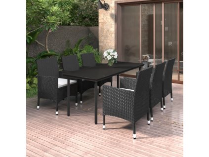 7dílný zahradní jídelní set s poduškami polyratan a sklo 3099683