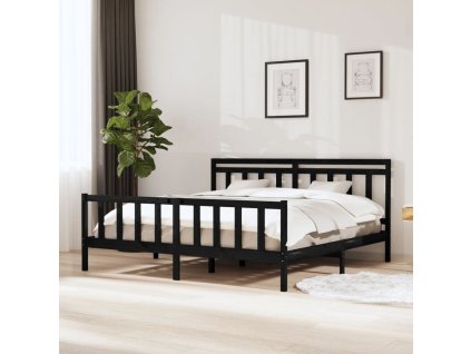 Rám postele černý masivní dřevo 200 x 200 cm 3100982