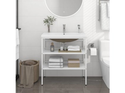 Koupelnový rám s vestavěným umyvadlem bílý železo 3101375