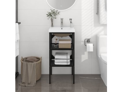 Koupelnový rám s vestavěným umyvadlem černý železo 3101376