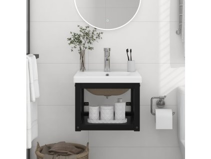 Koupelnový rám s vestavěným umyvadlem černý železo 3101382