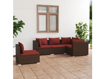 5dílná zahradní sedací souprava s poduškami polyratan hnědá 3102315