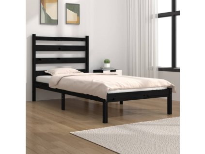 Rám postele černý masivní borovice 75 x 190 cm malé jednolůžko 3103612