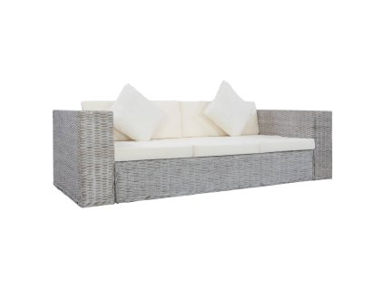 3místná pohovka s poduškami šedá přírodní ratan 283071