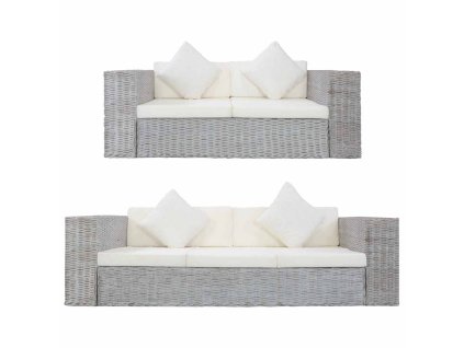 2dílná sedací souprava s poduškami šedá přírodní ratan 278797