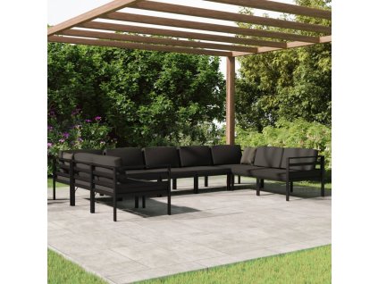 9dílná zahradní sedací souprava s poduškami hliník antracitová 3107814