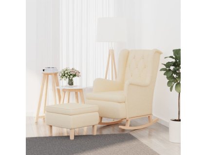 Houpací křeslo se stoličkou krémové textil 3121281