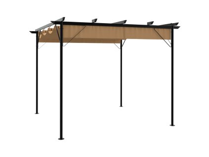 Pergola se zatahovací střechou taupe 3 x 3 m ocel 180 g/m² 312227