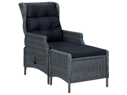 Polohovatelné zahradní křeslo s podnožkou polyratan tmavě šedé 313303