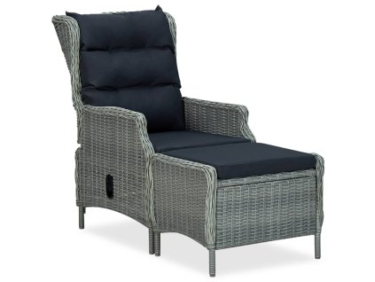 Polohovatelné zahradní křeslo s podnožkou polyratan světle šedé 313304