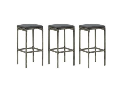 Barové stoličky s poduškami 3 ks šedé polyratan 313444