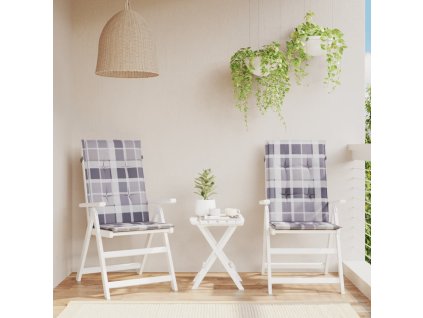 Podušky na židli vysoké opěradlo 2 ks šedé kárované 120x50x3 cm 314128