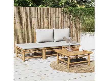 4dílná zahradní sedací souprava světle šedé podušky bambus 3155107