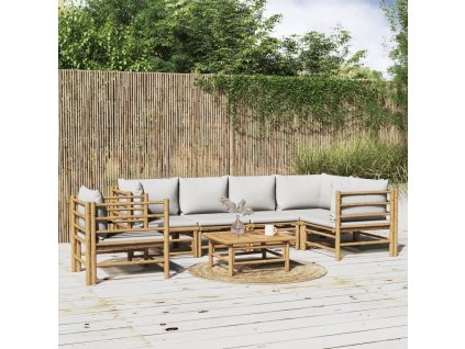 7dílná zahradní sedací souprava světle šedé podušky bambus 3155109