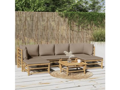 7dílná zahradní sedací souprava s taupe poduškami bambus 3155133