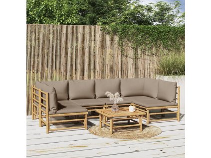 7dílná zahradní sedací souprava s taupe poduškami bambus 3155134