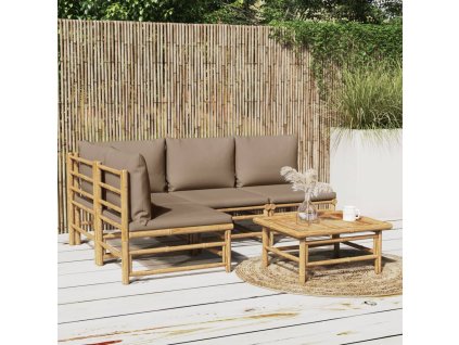 5dílná zahradní sedací souprava s taupe poduškami bambus 3155138