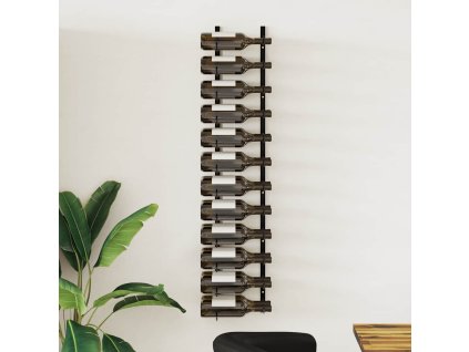 Nástěnný stojan na víno na 24 lahví černý železný 289557