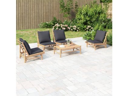 5dílná zahradní sedací souprava s tmavě šedými poduškami bambus 3156486