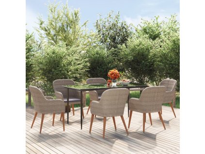7dílný zahradní jídelní set s poduškami hnědý 3156731