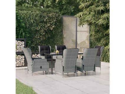 7dílný zahradní jídelní set světle šedý polyratan 3156795