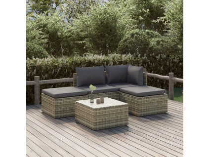 5dílná zahradní sedací souprava s poduškami šedá polyratan 3157316