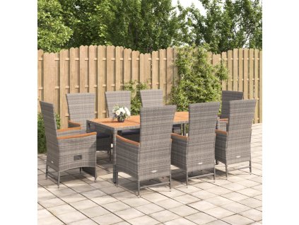 9dílný zahradní jídelní set s poduškami šedý polyratan 3157554
