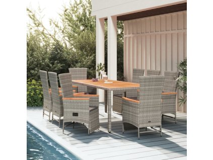 9dílný zahradní jídelní set s poduškami šedý polyratan 3157560