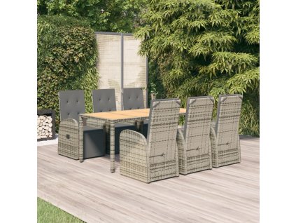 7dílný zahradní jídelní set s poduškami šedý polyratan 3157595