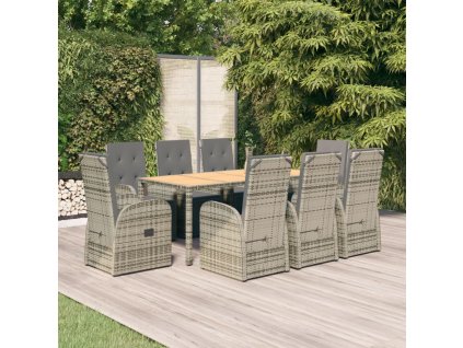9dílný zahradní jídelní set s poduškami šedý polyratan 3157596