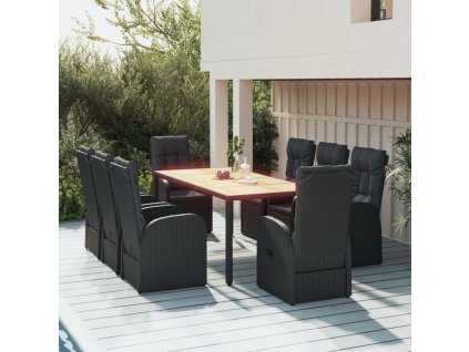 9dílný zahradní jídelní set s poduškami černý polyratan 3157604