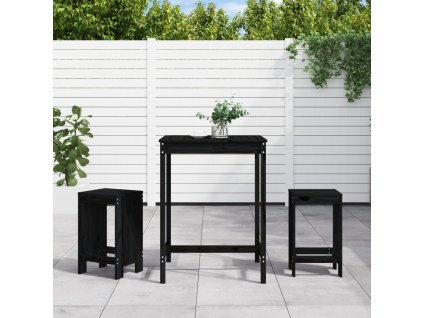3dílný zahradní barový set černý masivní borové dřevo 3157737