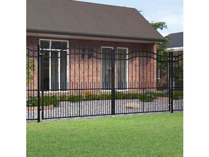 Plotová branka s kopím nahoře černá 406 x 175 cm, práškově lakovaná ocel 151103