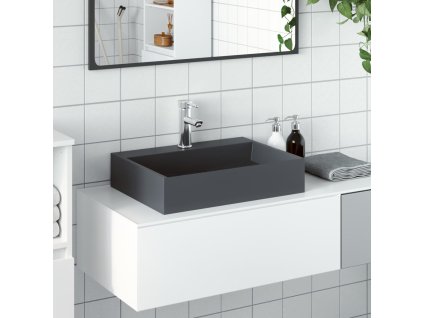 Umyvadlo 50x38x11 cm minerální/mramorový kompozit antracitové 155984