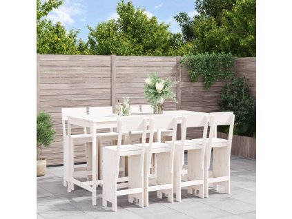 9dílný zahradní barový set bílý masivní borové dřevo 3157818