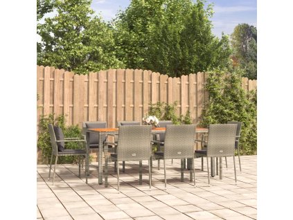 9dílný zahradní jídelní set s poduškami šedý polyratan 3184974