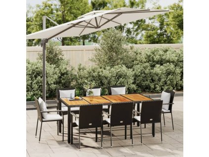 9dílný zahradní jídelní set s poduškami černý polyratan 3184992