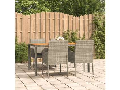 5dílný zahradní jídelní set s poduškami šedý polyratan 3185019