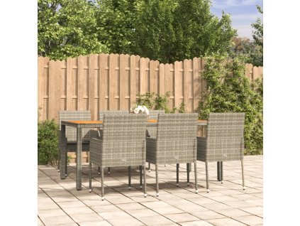 7dílný zahradní jídelní set s poduškami šedý polyratan 3185021