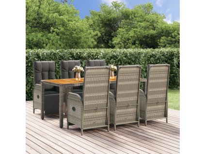 7dílný zahradní jídelní set s poduškami šedý polyratan 3185048