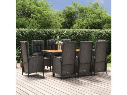9dílný zahradní jídelní set s poduškami černý polyratan 3185073
