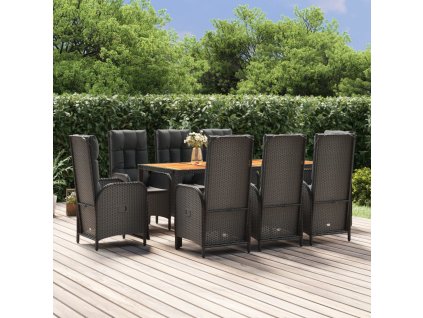 9dílný zahradní jídelní set s poduškami černý polyratan 3185082