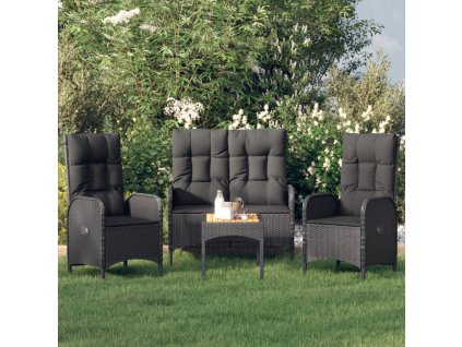 4dílný zahradní jídelní set s poduškami černý polyratan 3185084