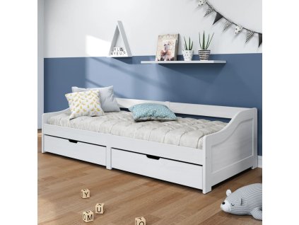 Válenda se 2 zásuvkami IRUN bílá 90x200 cm masivní borové dřevo 3185210