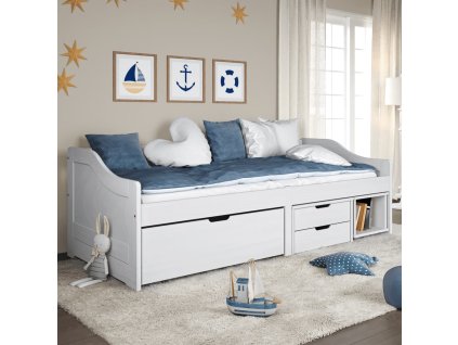 Válenda se 3 zásuvkami IRUN bílá 90x200 cm masivní borové dřevo 3185214