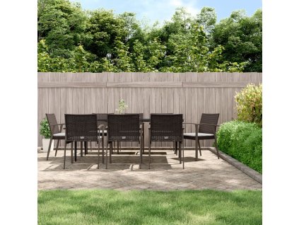 9dílný zahradní jídelní set s poduškami polyratan a ocel 3186982