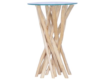 Konferenční stolek skleněná deska 35 x 35 x 50 cm masivní teak 288813