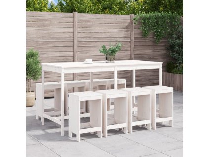 9dílný zahradní barový set bílý masivní borové dřevo 3157758