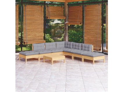 8dílná zahradní sedací souprava s šedými poduškami borovice 3096327