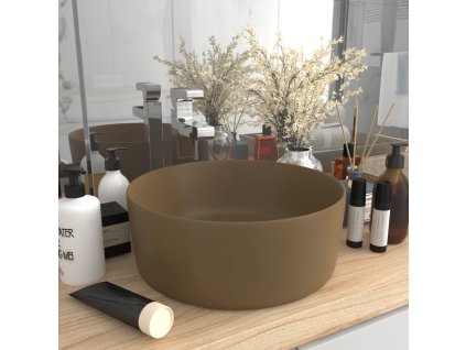 Luxusní umyvadlo kulaté matné krémové 40 x 15 cm keramické 147018